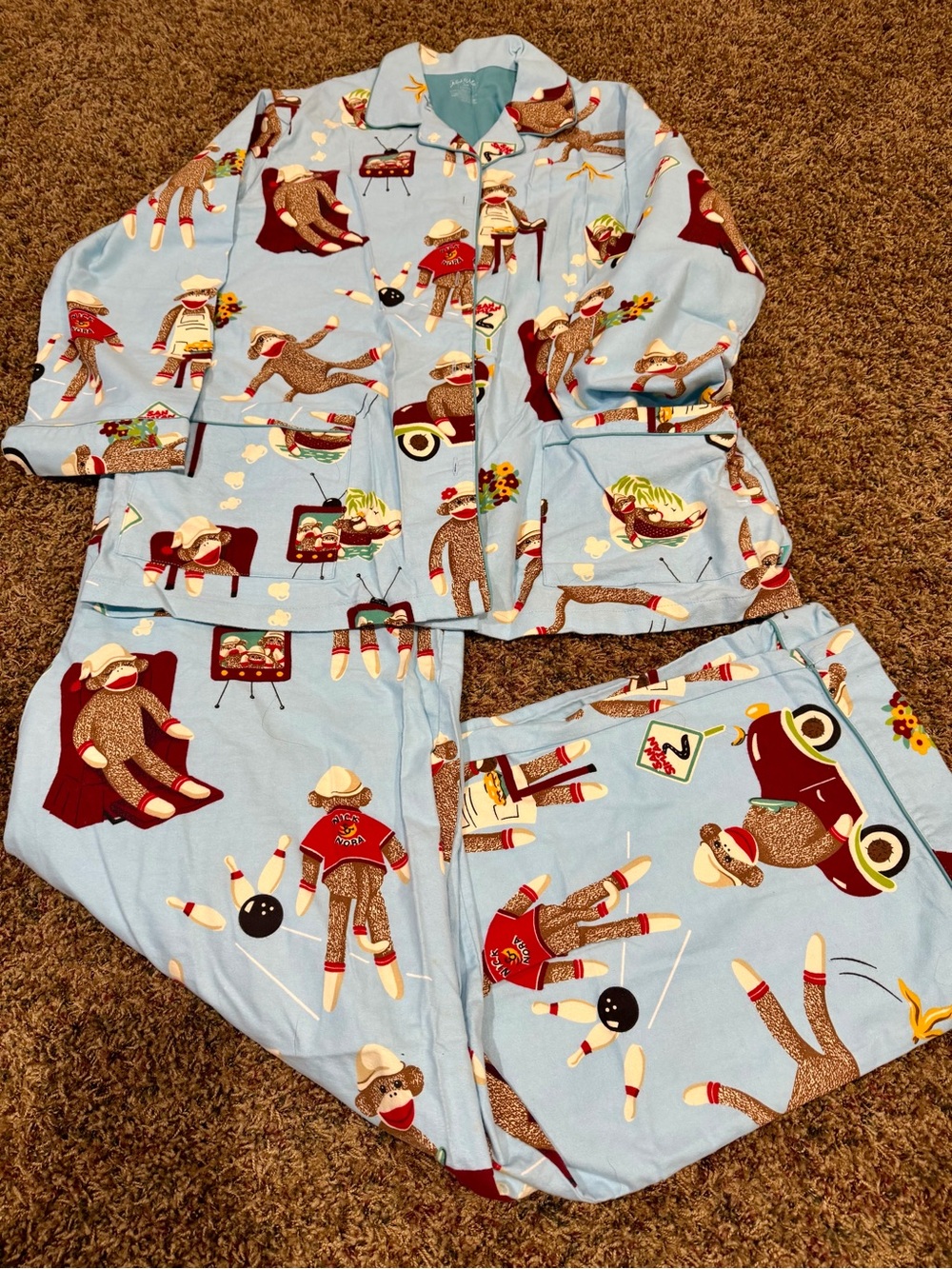 VINTAGE Nick & Nora Sock Monkey Pajamas